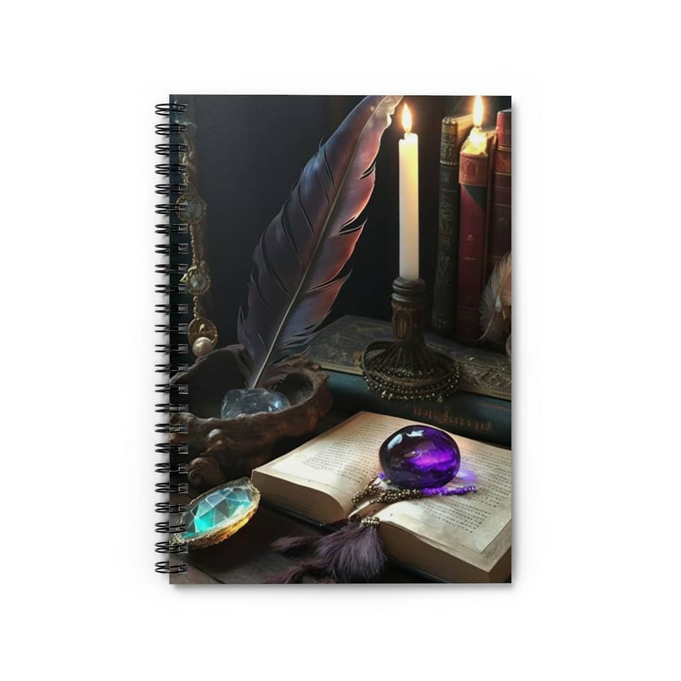 Feather and Candles on Desk Journal Notebook
